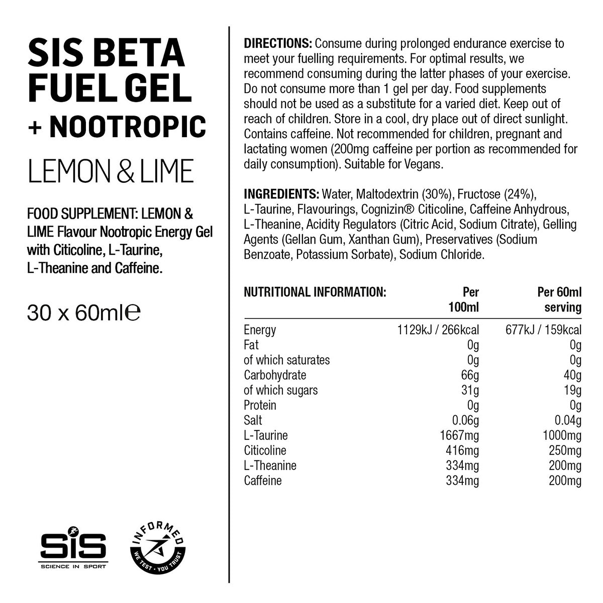 SIS Żel Beta Fuel + Nootropics Cytryna & Limonka